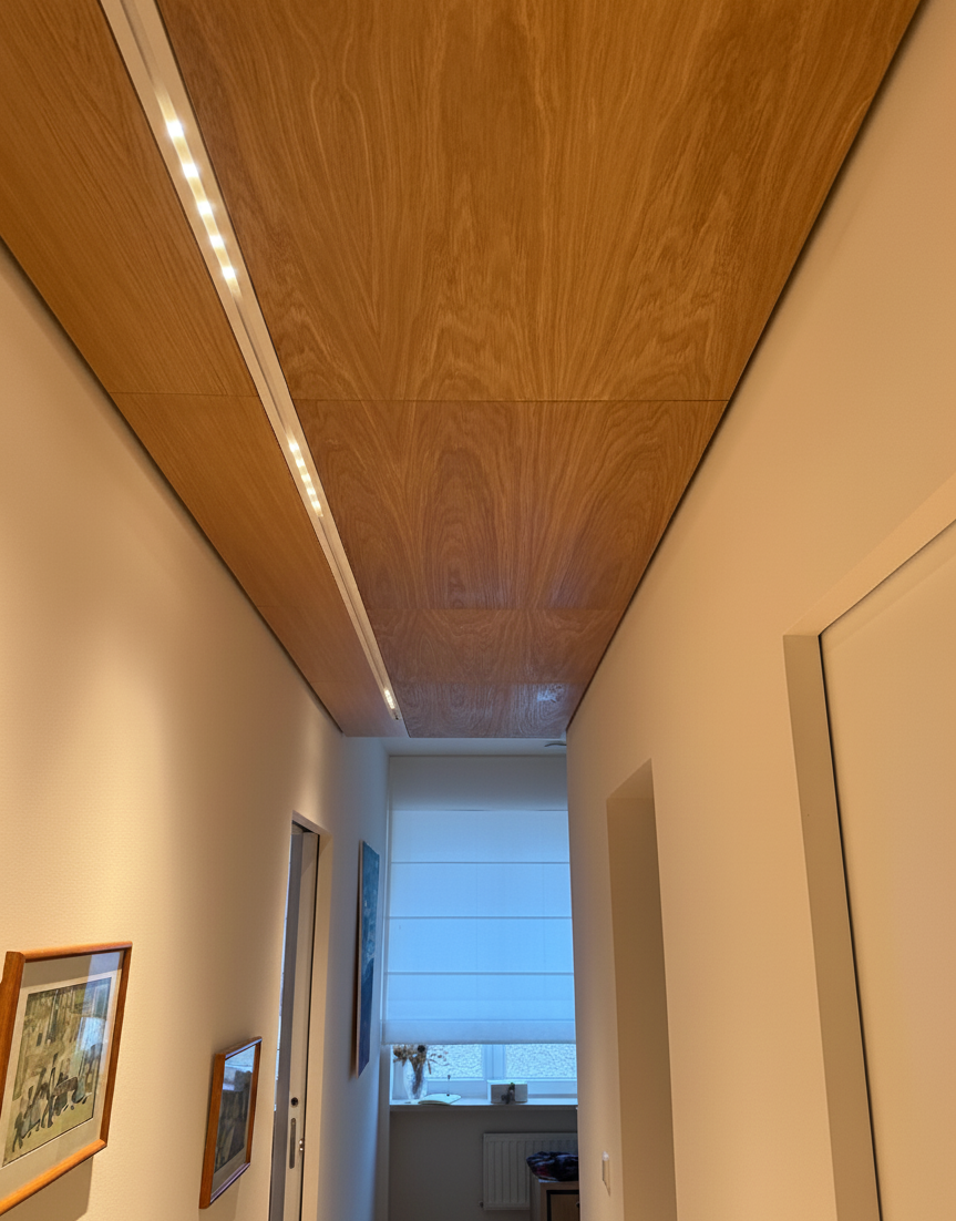 Plafond en chêne avec bandeau LED